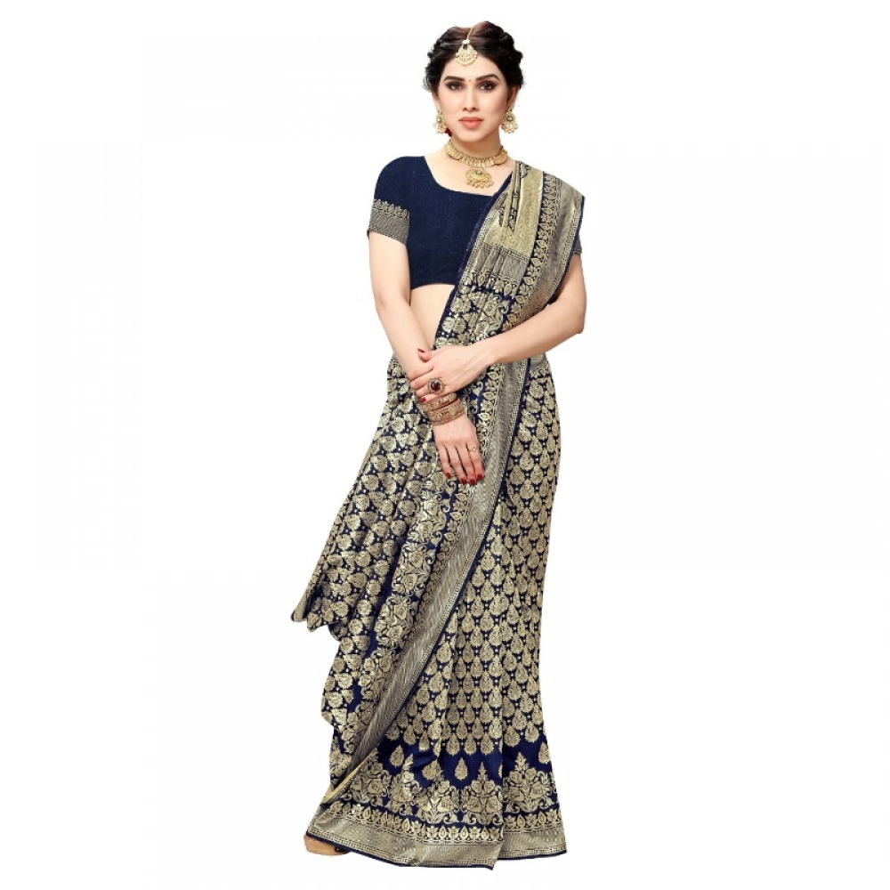 generic women's jacquard silk kanjivaram jacquard silk saree with blouse (navy blue, 5 6 mtrs) generic women's jacquard silk kanjivaram jacquard silk saree with blouse (navy blue, 5 6 mtrs)