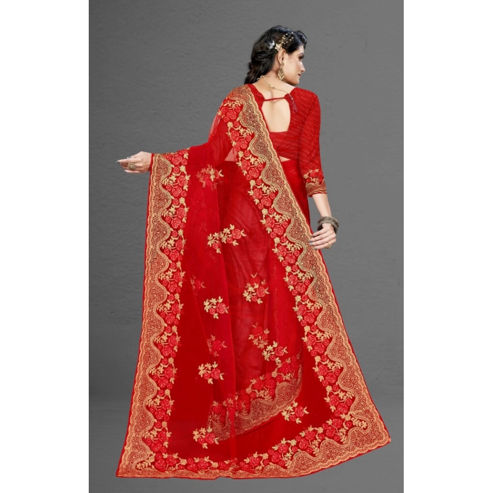 generic women's net saree with blouse (red, 5 6mtrs) generic women's net saree with blouse (red, 5 6mtrs)