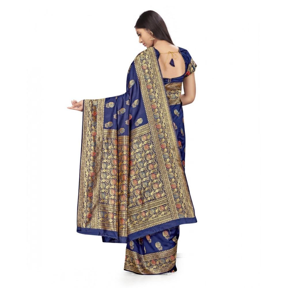 generic women's banarasi silk saree with blouse (navy blue, 5 6mtrs) generic women's banarasi silk saree with blouse (navy blue, 5 6mtrs)