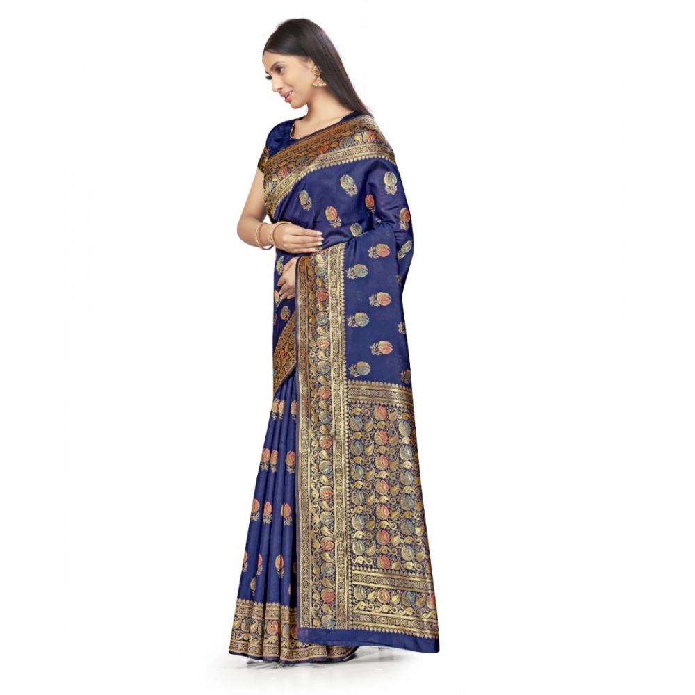 generic women's banarasi silk saree with blouse (navy blue, 5 6mtrs) generic women's banarasi silk saree with blouse (navy blue, 5 6mtrs)