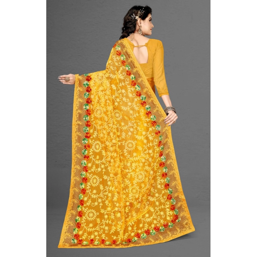 generic women's net saree with blouse (yellow, 5 6mtrs) generic women's net saree with blouse (yellow, 5 6mtrs)