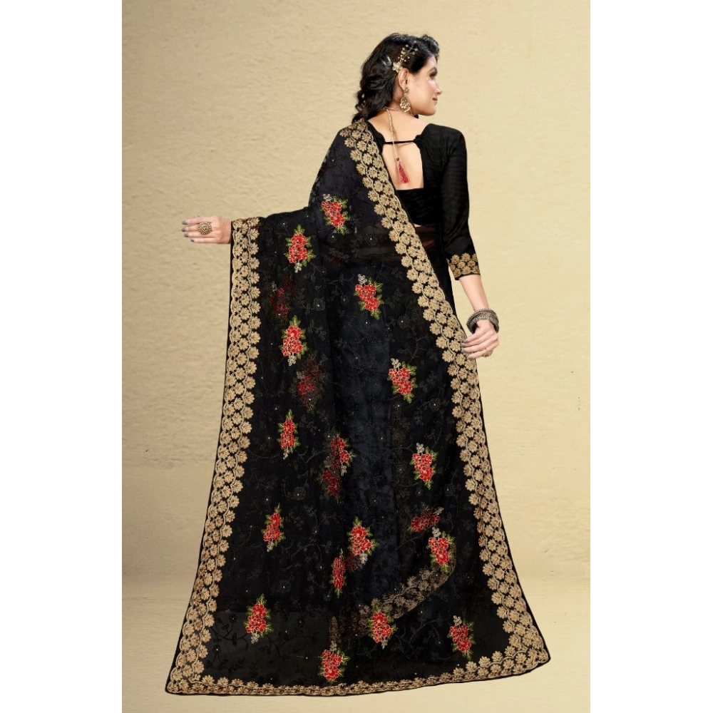 generic women's net saree with blouse (black, 5 6mtrs) generic women's net saree with blouse (black, 5 6mtrs)