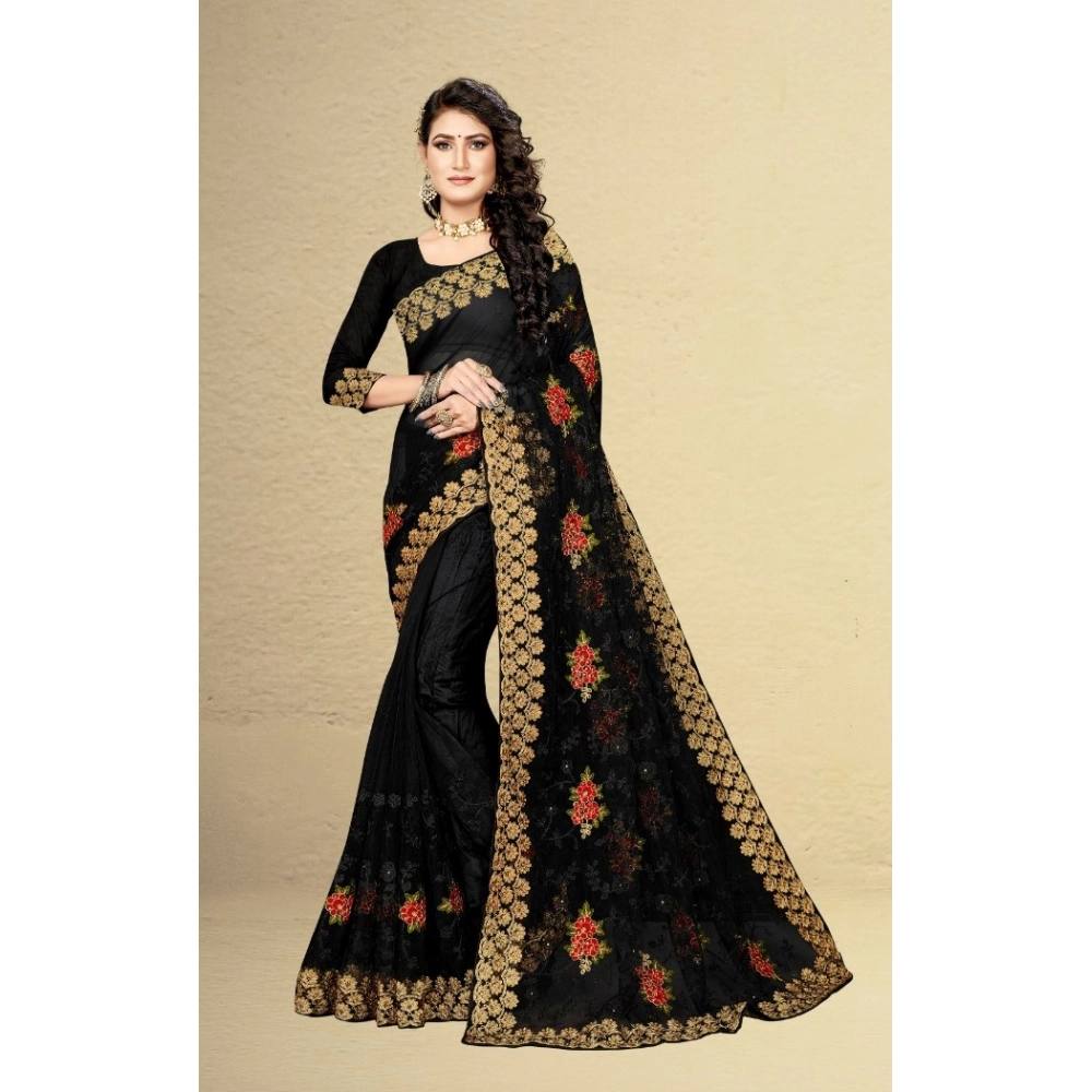 generic women's net saree with blouse (black, 5 6mtrs) generic women's net saree with blouse (black, 5 6mtrs)