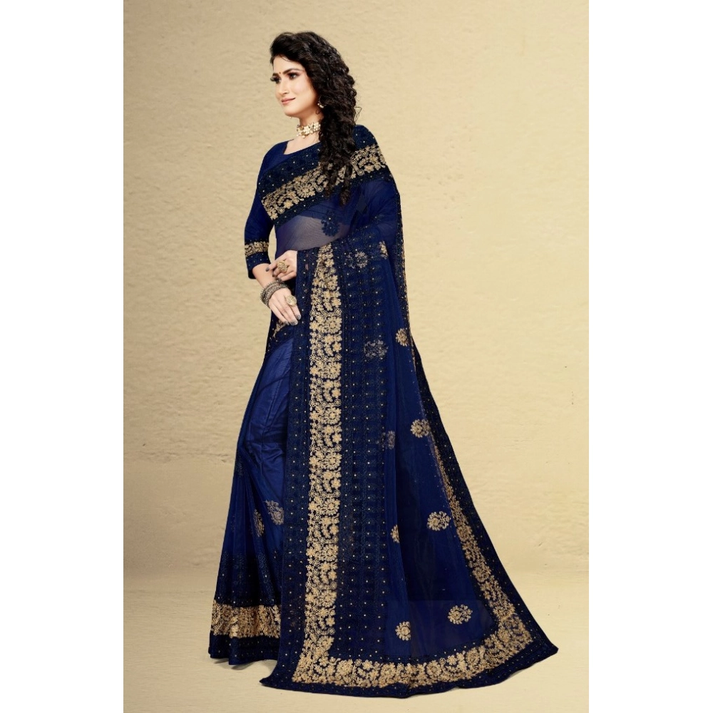 generic women's net saree with blouse (navy blue, 5 6mtrs) generic women's net saree with blouse (navy blue, 5 6mtrs)