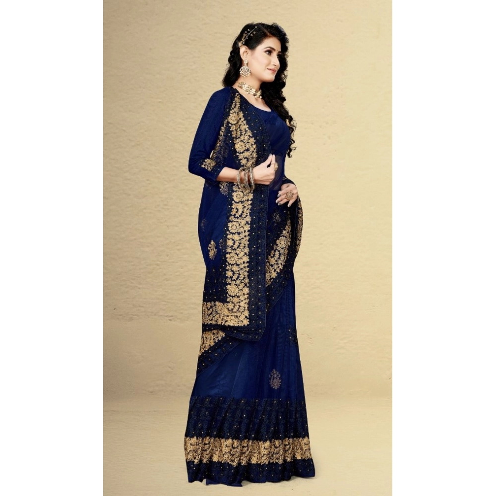 generic women's net saree with blouse (navy blue, 5 6mtrs) generic women's net saree with blouse (navy blue, 5 6mtrs)