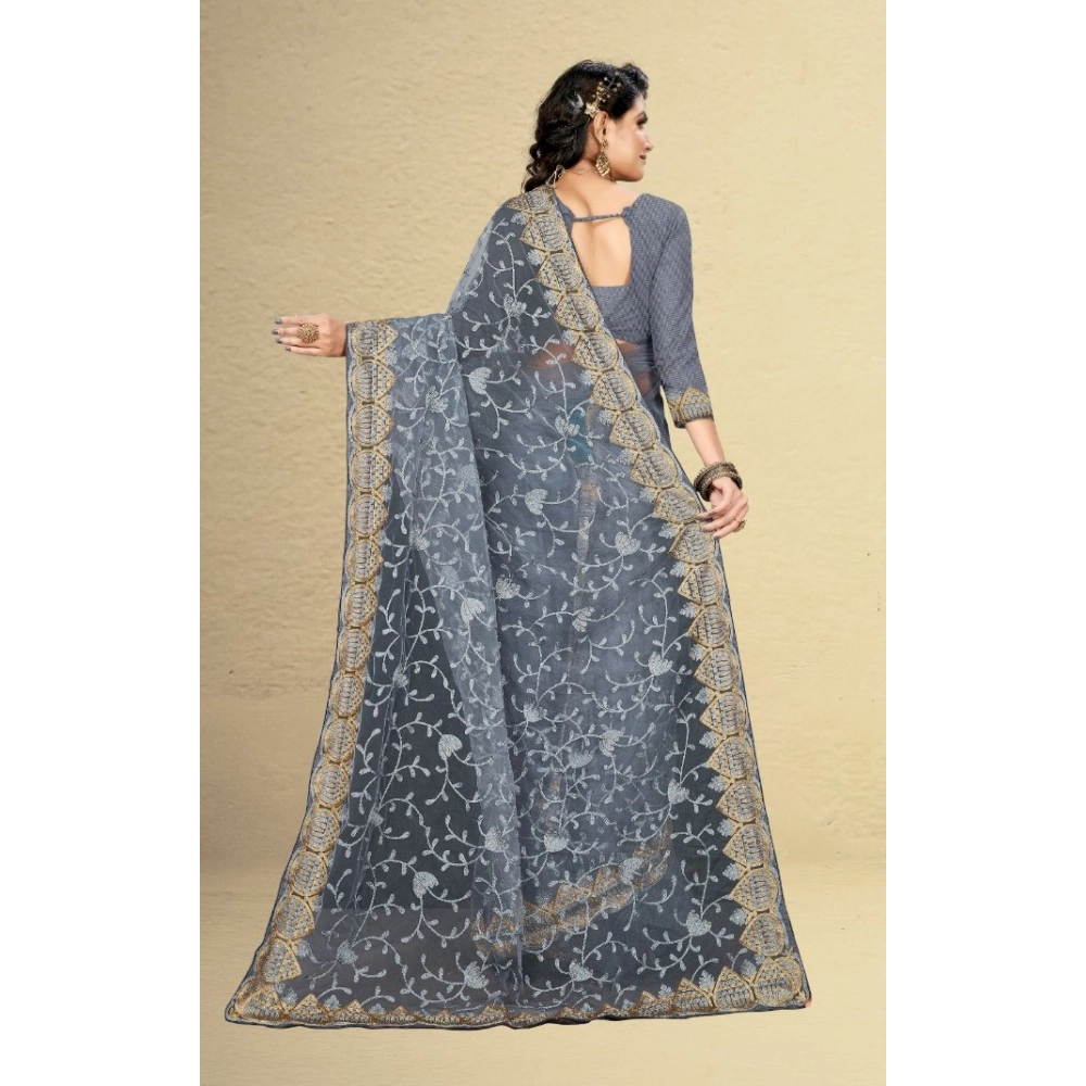 generic women's net saree with blouse (grey, 5 6mtrs) generic women's net saree with blouse (grey, 5 6mtrs)