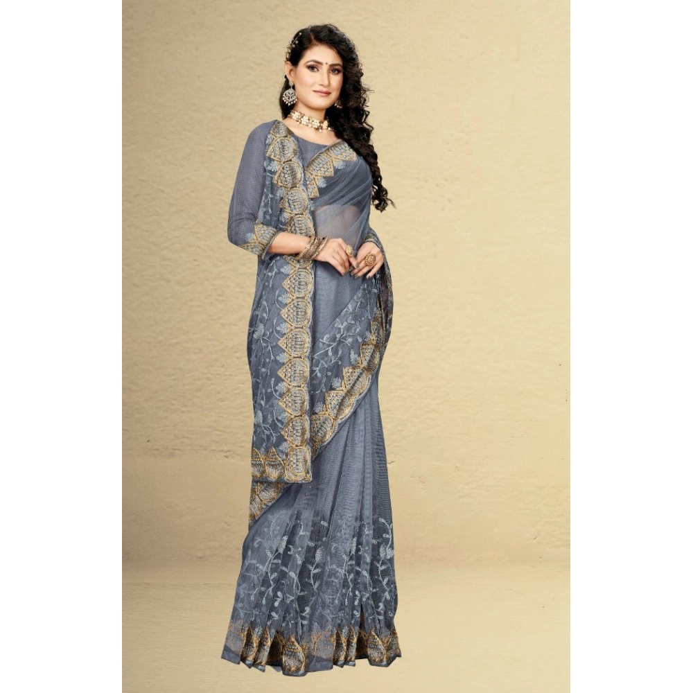 generic women's net saree with blouse (grey, 5 6mtrs) generic women's net saree with blouse (grey, 5 6mtrs)
