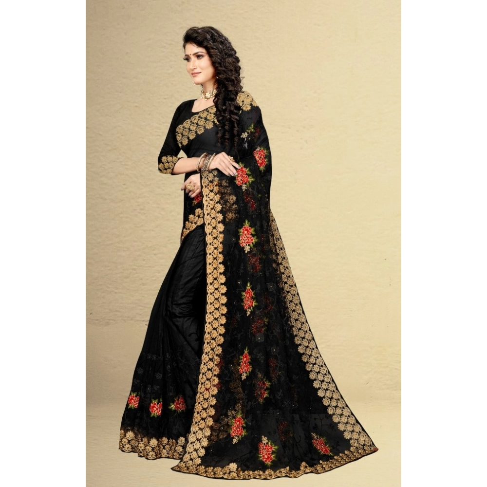generic women's net saree with blouse (black, 5 6mtrs) generic women's net saree with blouse (black, 5 6mtrs)