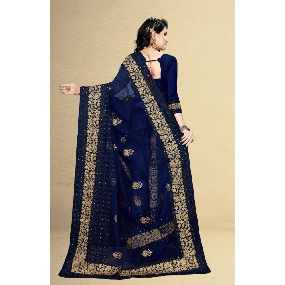 generic women's net saree with blouse (navy blue, 5 6mtrs) generic women's net saree with blouse (navy blue, 5 6mtrs)