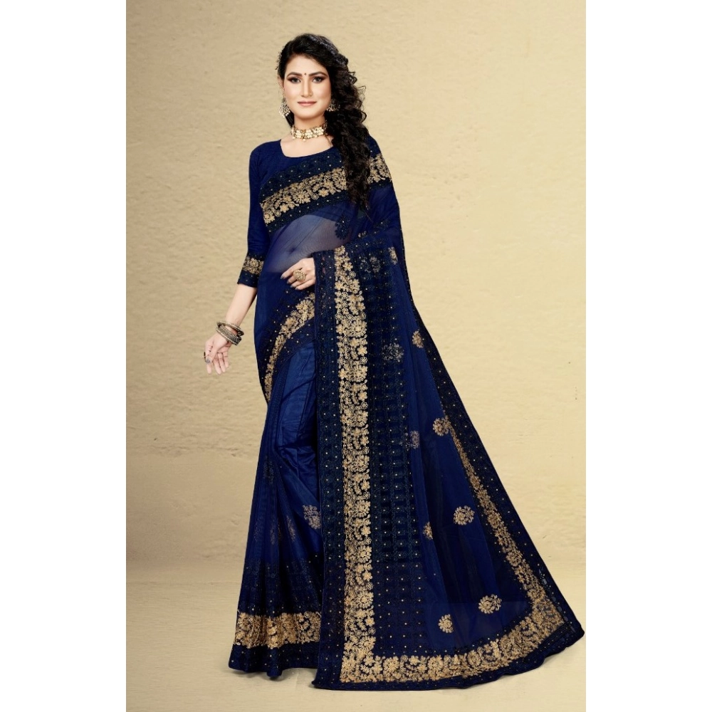 generic women's net saree with blouse (navy blue, 5 6mtrs) generic women's net saree with blouse (navy blue, 5 6mtrs)