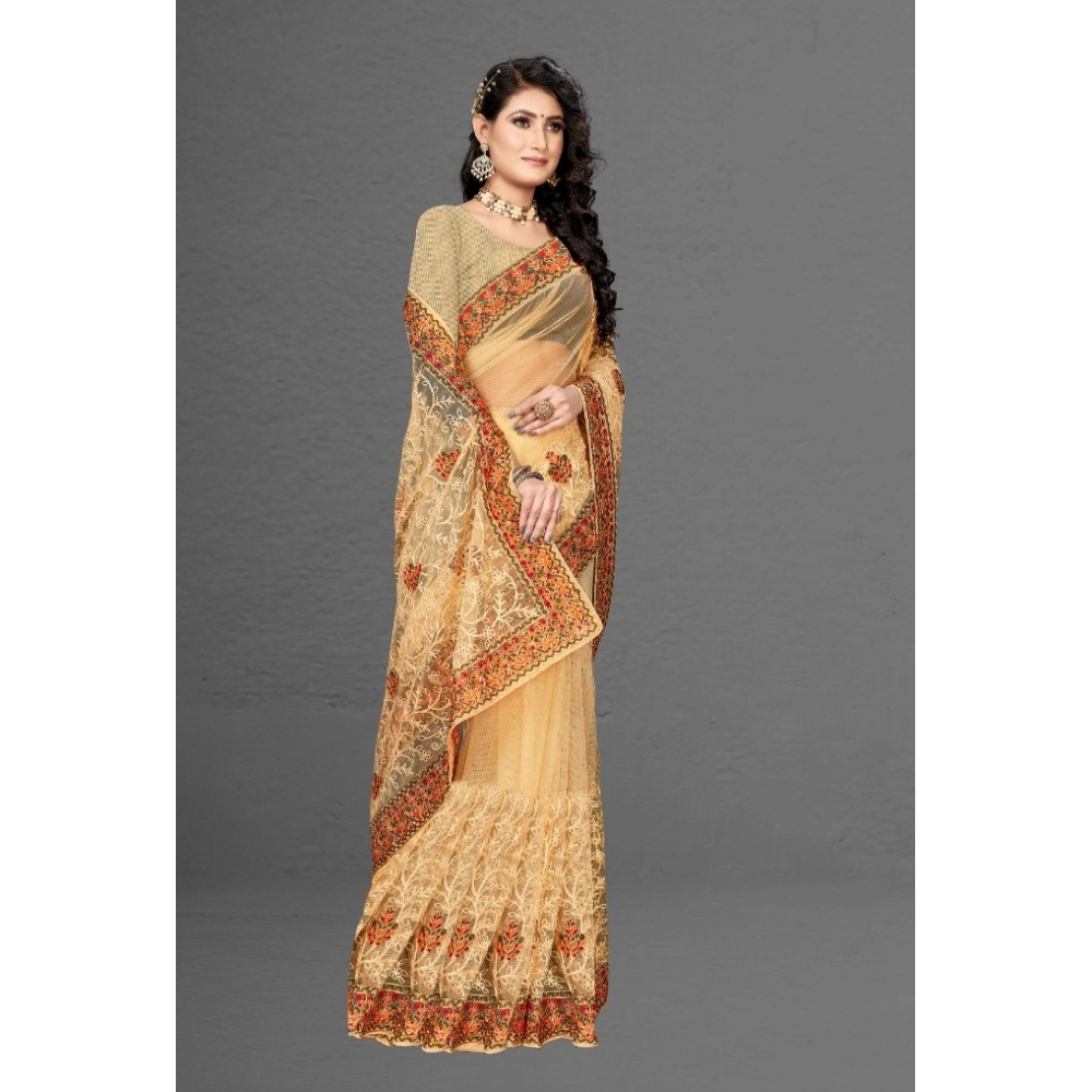 generic women's net saree with blouse (chiku, 5 6mtrs) generic women's net saree with blouse (chiku, 5 6mtrs)