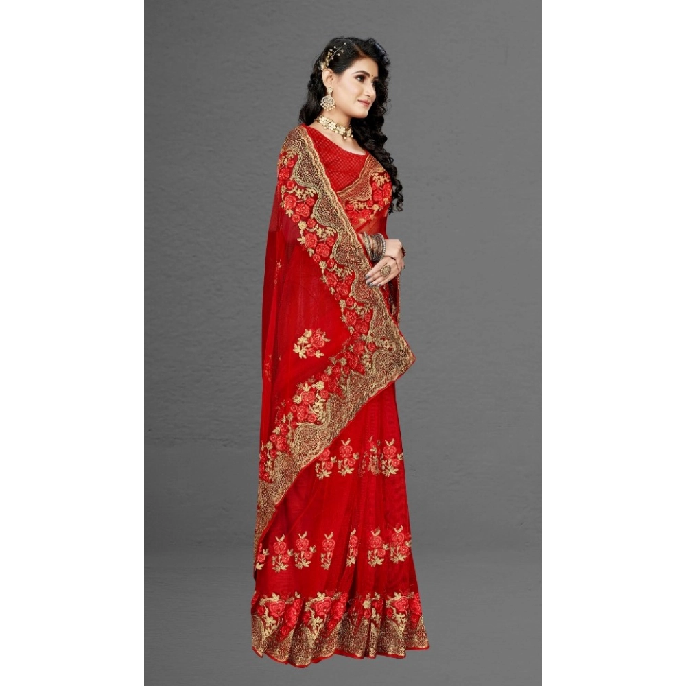 generic women's net saree with blouse (red, 5 6mtrs) generic women's net saree with blouse (red, 5 6mtrs)