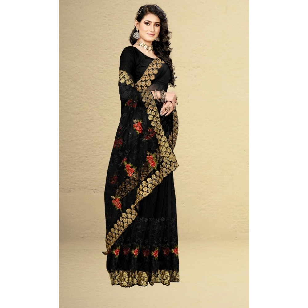 generic women's net saree with blouse (black, 5 6mtrs) generic women's net saree with blouse (black, 5 6mtrs)