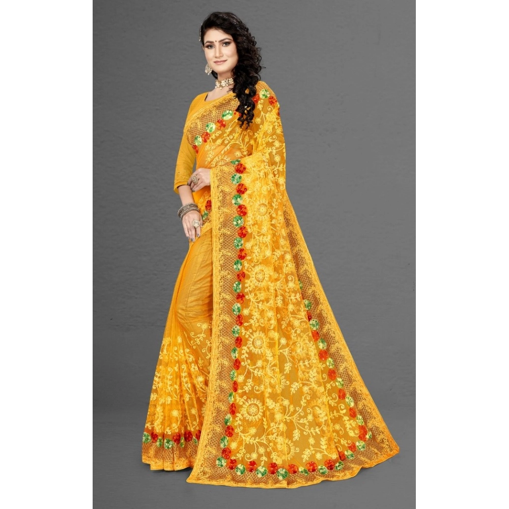 generic women's net saree with blouse (yellow, 5 6mtrs) generic women's net saree with blouse (yellow, 5 6mtrs)
