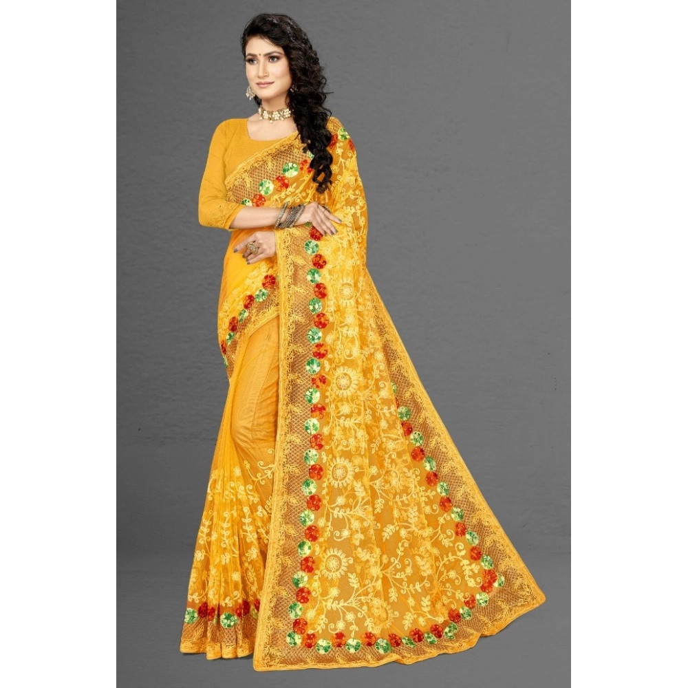generic women's net saree with blouse (yellow, 5 6mtrs) generic women's net saree with blouse (yellow, 5 6mtrs)