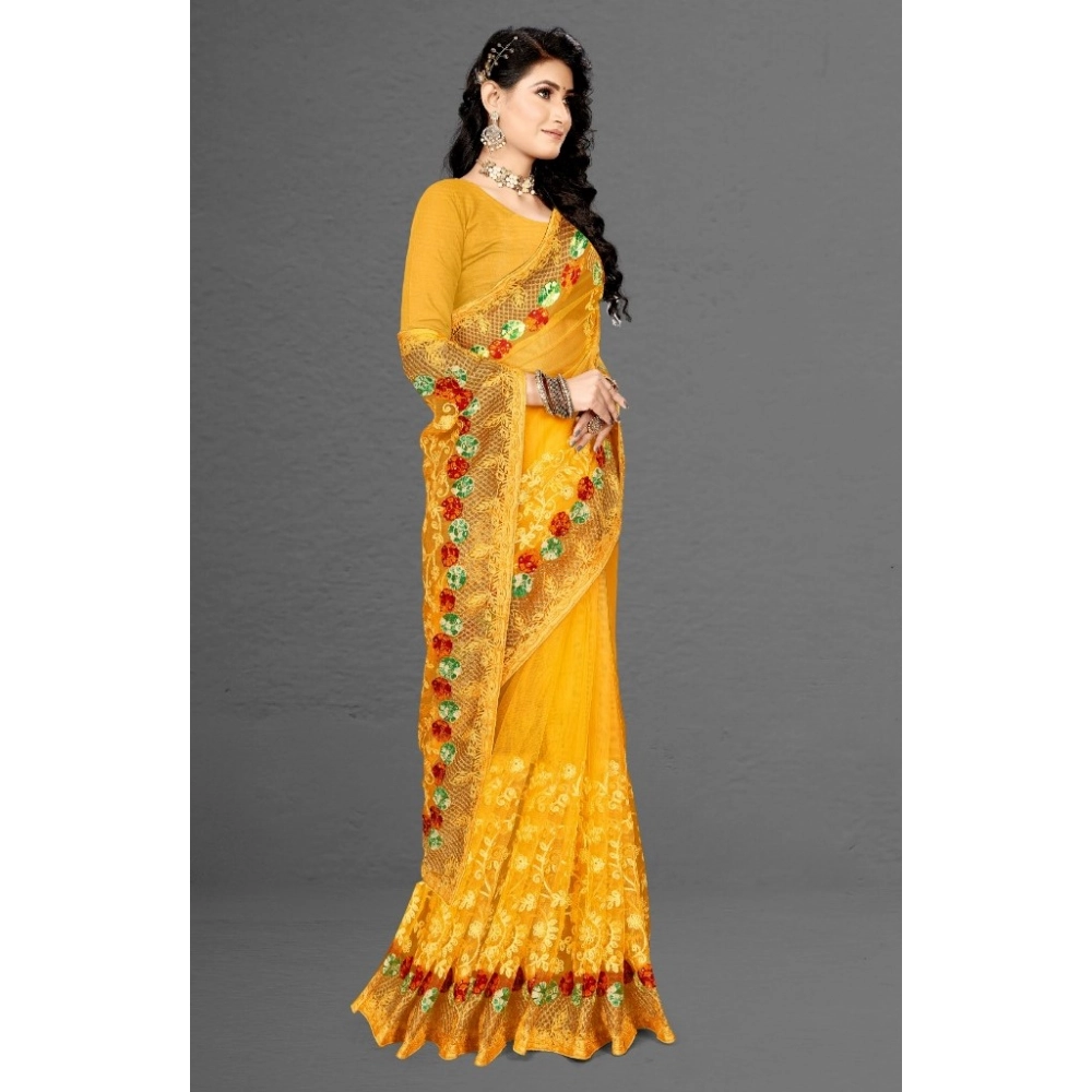 generic women's net saree with blouse (yellow, 5 6mtrs) generic women's net saree with blouse (yellow, 5 6mtrs)