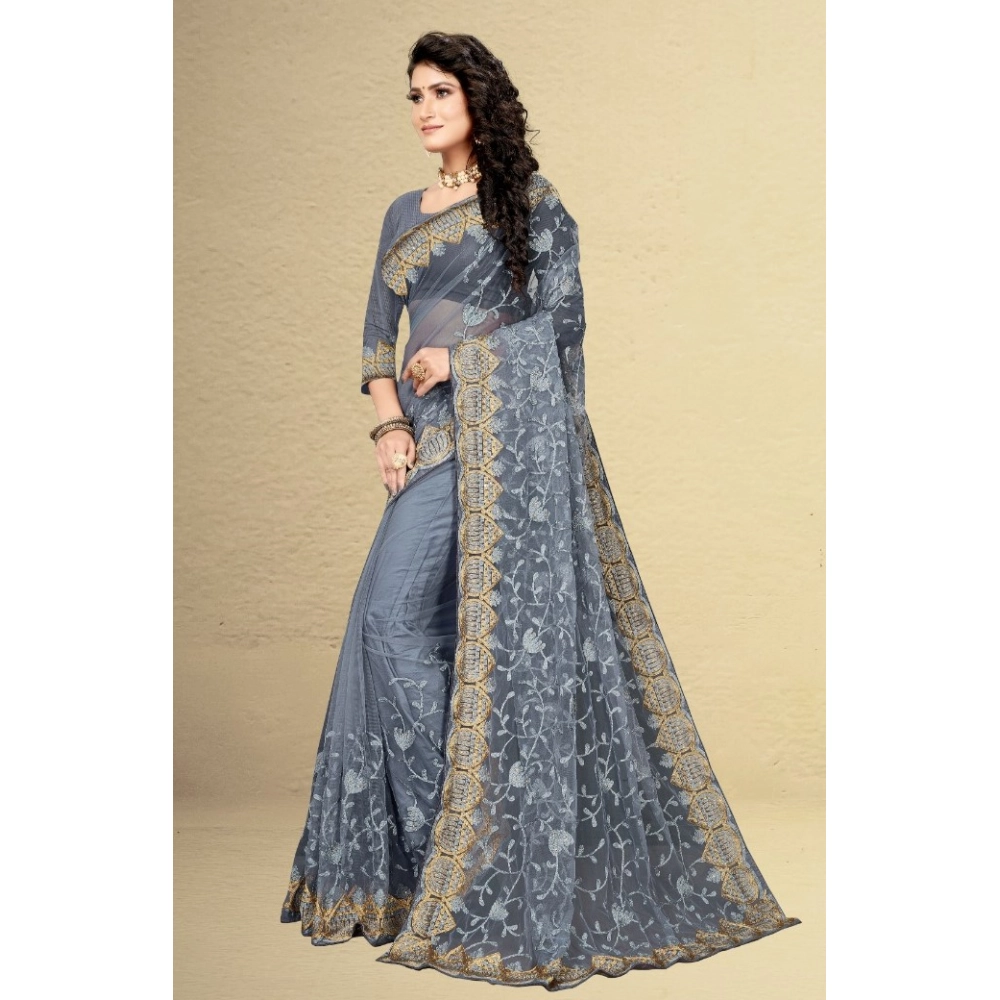 generic women's net saree with blouse (grey, 5 6mtrs) generic women's net saree with blouse (grey, 5 6mtrs)