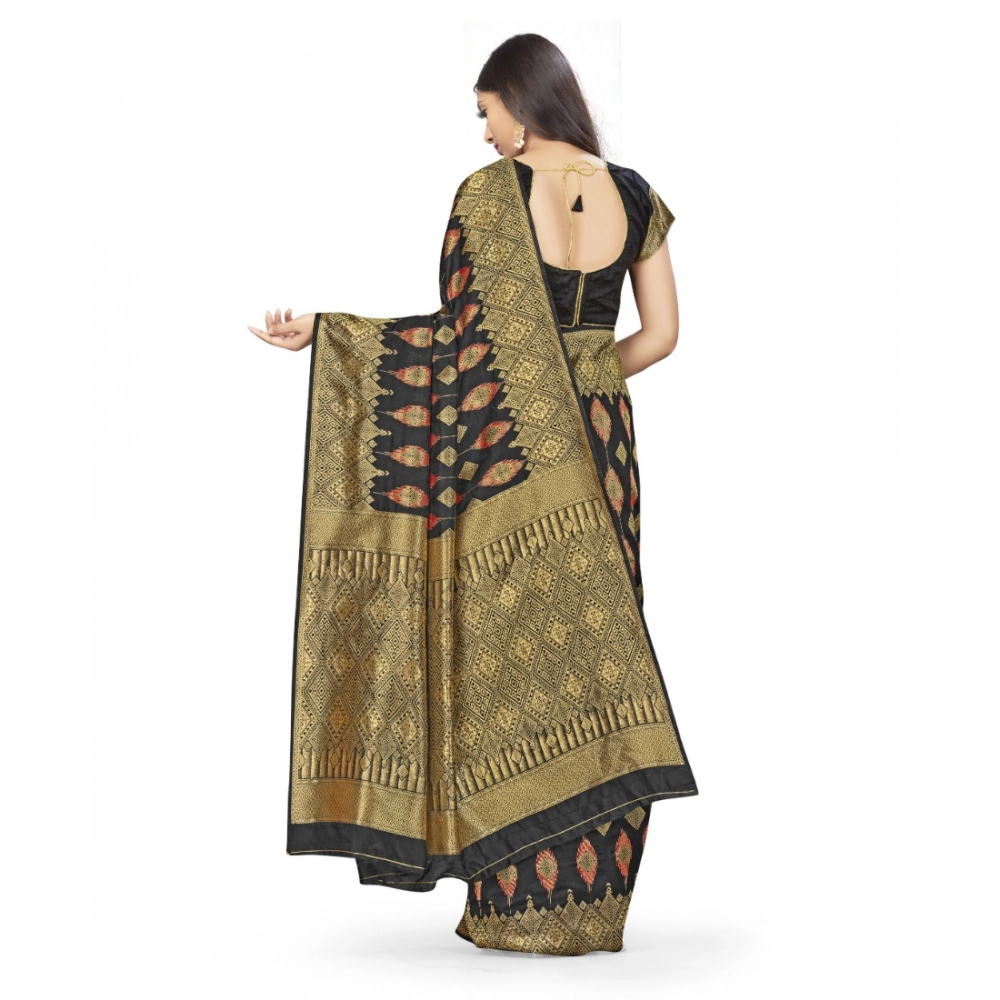 generic women's banarasi silk saree with blouse (black, 5 6mtrs) generic women's banarasi silk saree with blouse (black, 5 6mtrs)