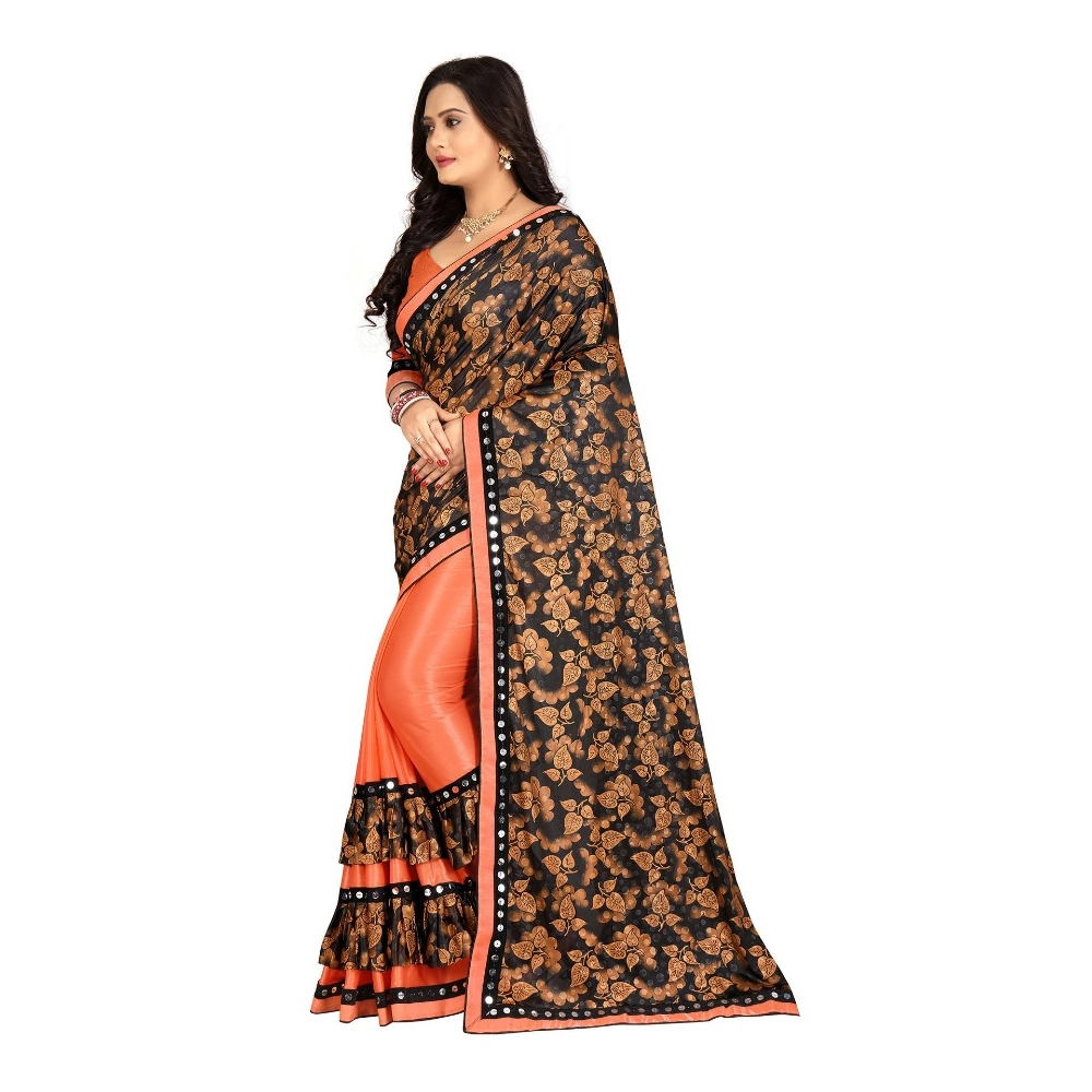 generic women's lycra blend saree with blouse (orange, 5 6 mtrs) generic women's lycra blend saree with blouse (orange, 5 6 mtrs)
