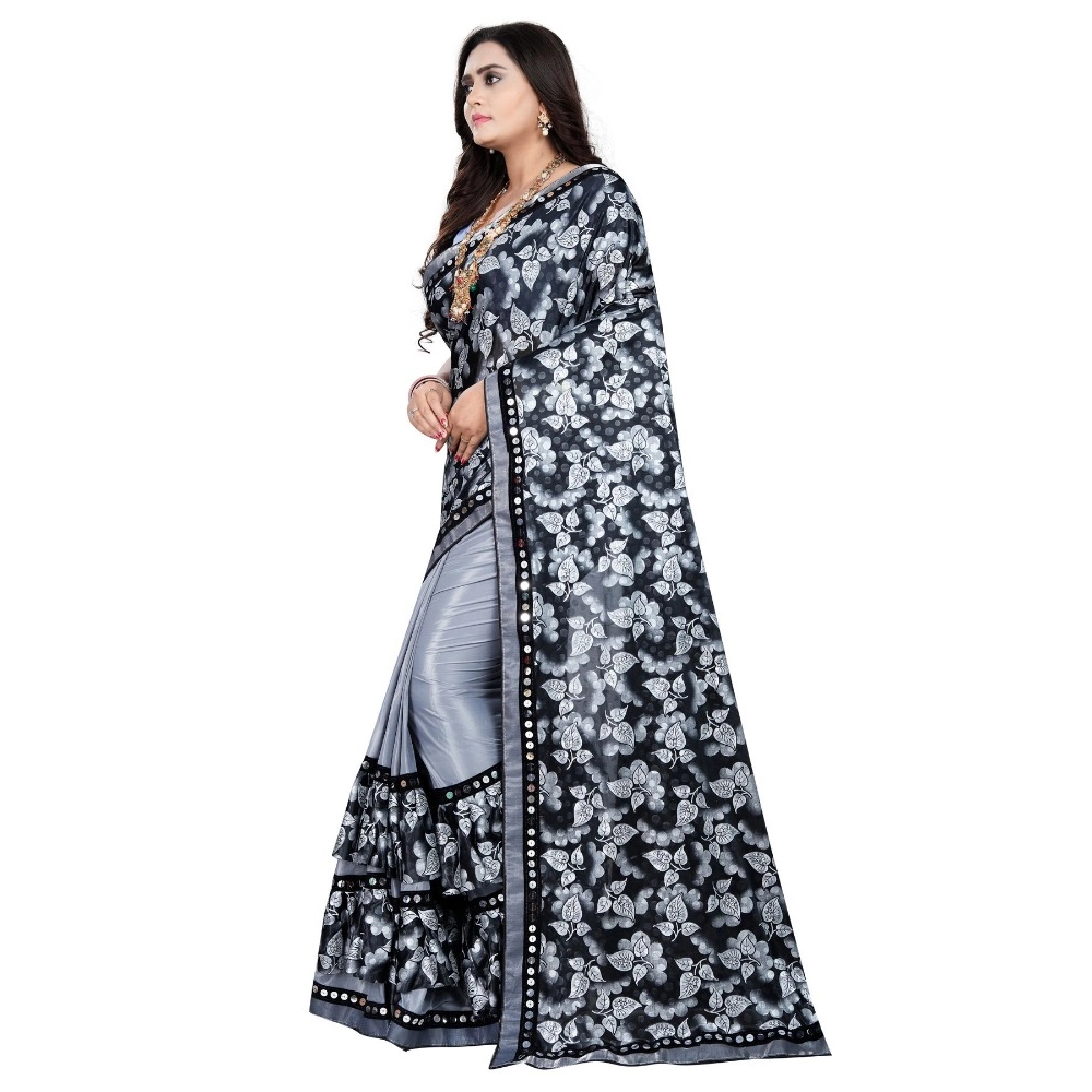 generic women's lycra blend saree with blouse (grey, 5 6 mtrs) generic women's lycra blend saree with blouse (grey, 5 6 mtrs)
