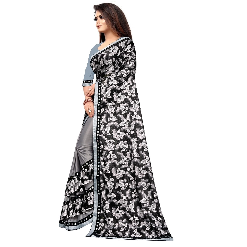 generic women's lycra blend saree with blouse (grey, 5 6 mtrs) generic women's lycra blend saree with blouse (grey, 5 6 mtrs)