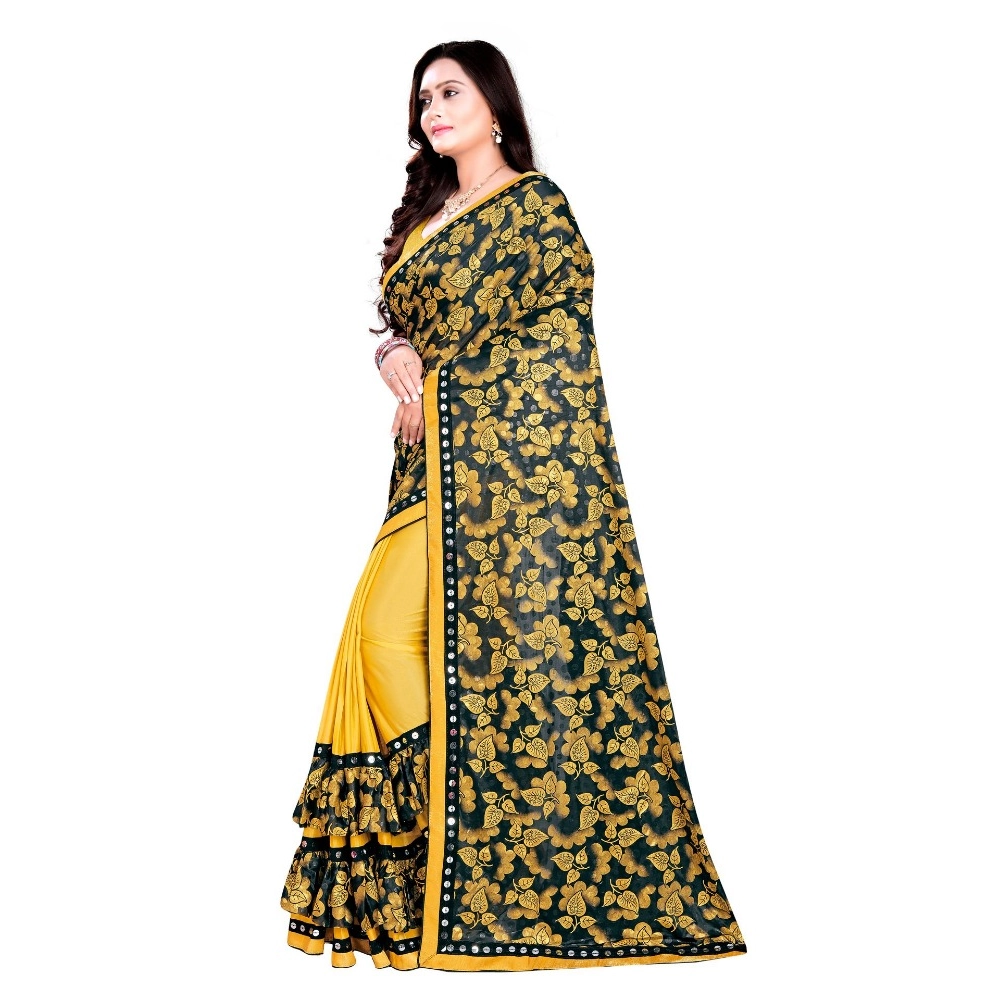 generic women's lycra blend saree with blouse (mustard, 5 6 mtrs) generic women's lycra blend saree with blouse (mustard, 5 6 mtrs)