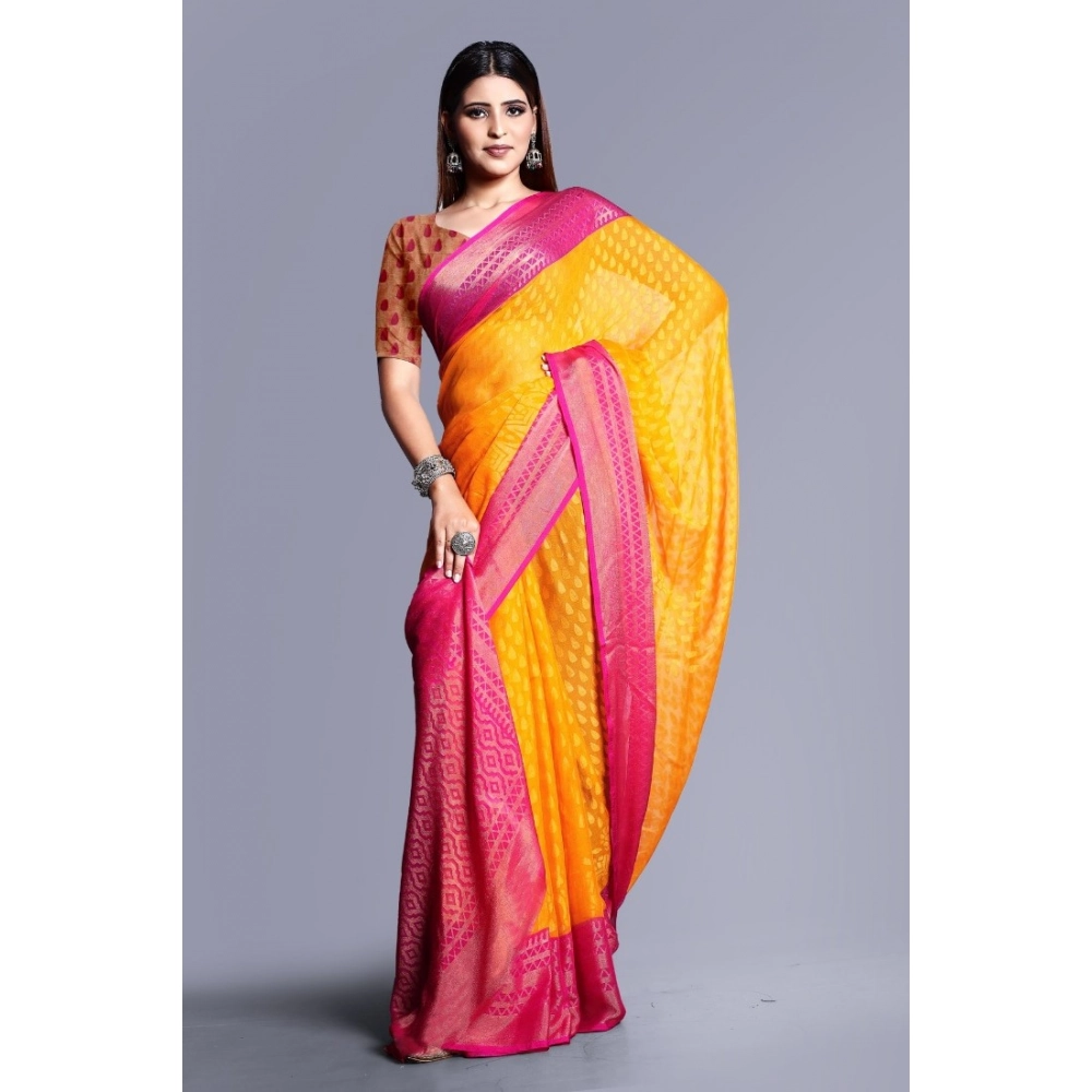 generic women's viscose rayon printed saree with unstitched blouse (yellow) generic women's viscose rayon printed saree with unstitched blouse (yellow)