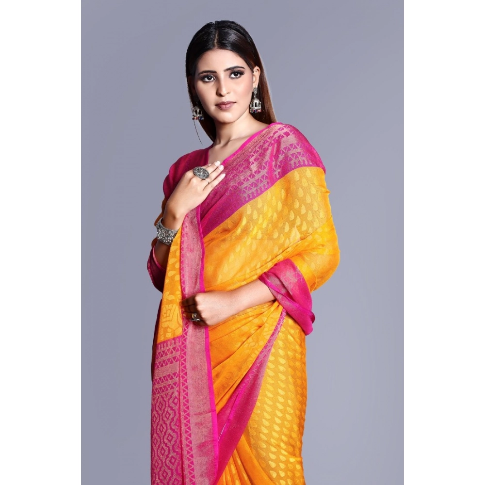 generic women's viscose rayon printed saree with unstitched blouse (yellow) generic women's viscose rayon printed saree with unstitched blouse (yellow)