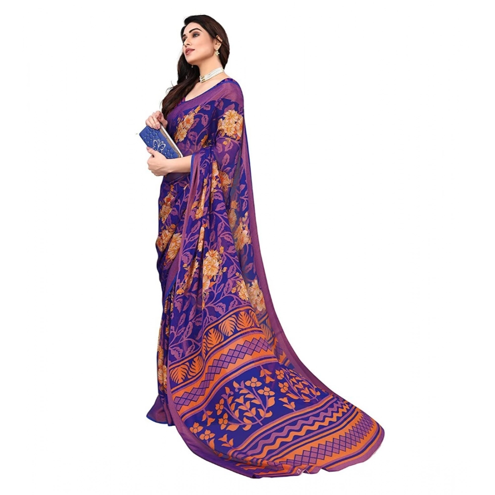 generic women's viscose rayon printed saree with unstitched blouse (blue) generic women's viscose rayon printed saree with unstitched blouse (blue)