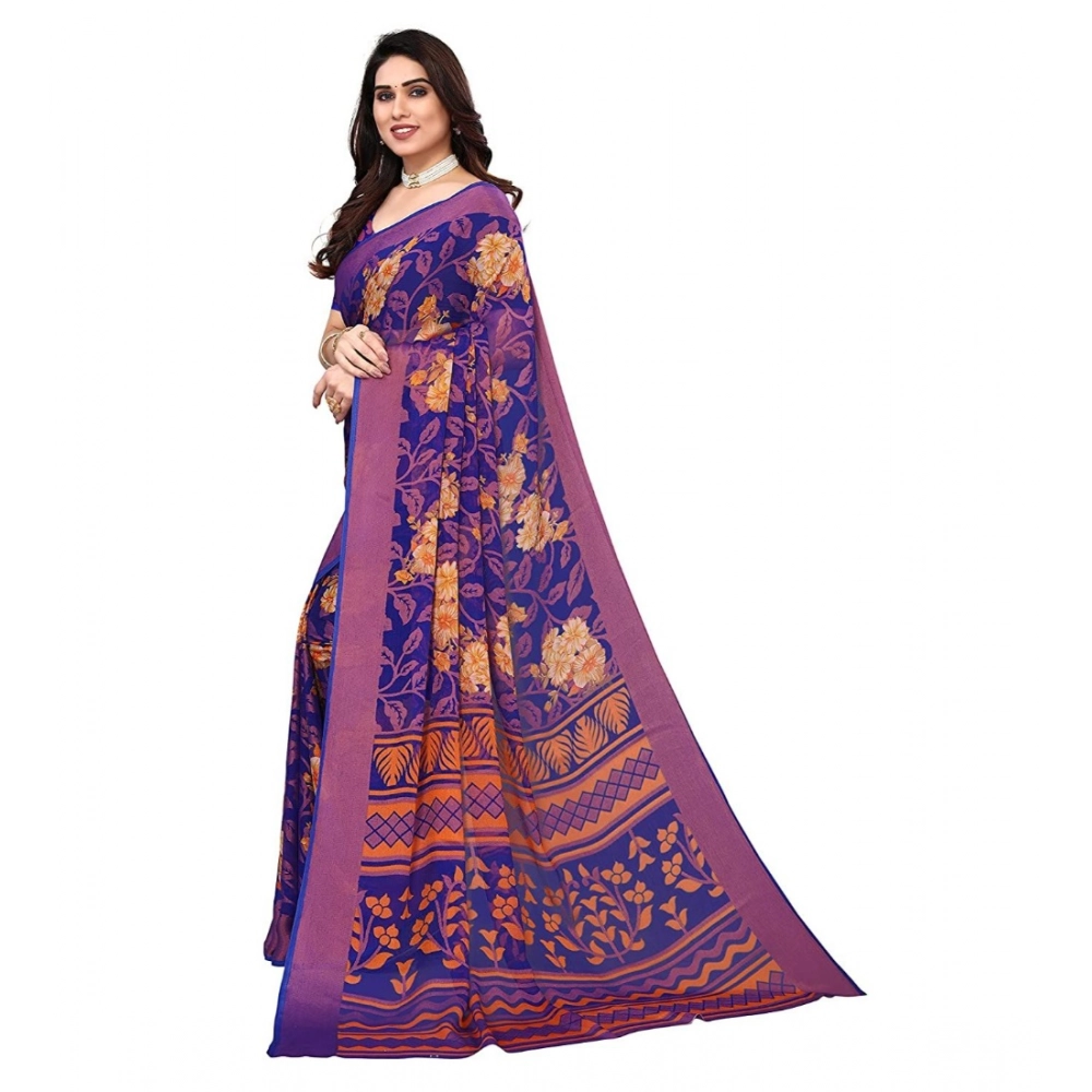 generic women's viscose rayon printed saree with unstitched blouse (blue) generic women's viscose rayon printed saree with unstitched blouse (blue)