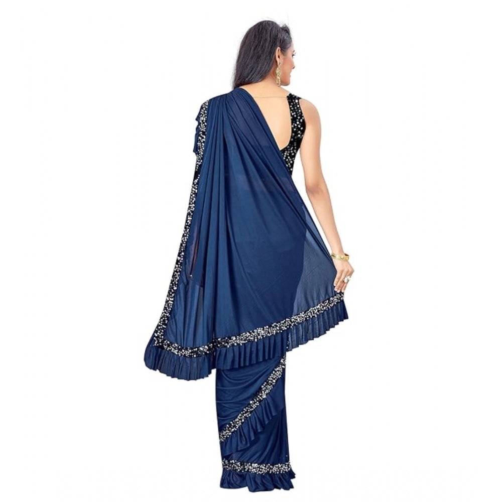 generic women's lycra solid saree with unstitched blouse (nay blue, 5.5 mtr) generic women's lycra solid saree with unstitched blouse (nay blue, 5.5 mtr)