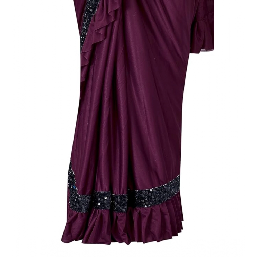 generic women's lycra solid saree with unstitched blouse (wine, 5.5 mtr) generic women's lycra solid saree with unstitched blouse (wine, 5.5 mtr)
