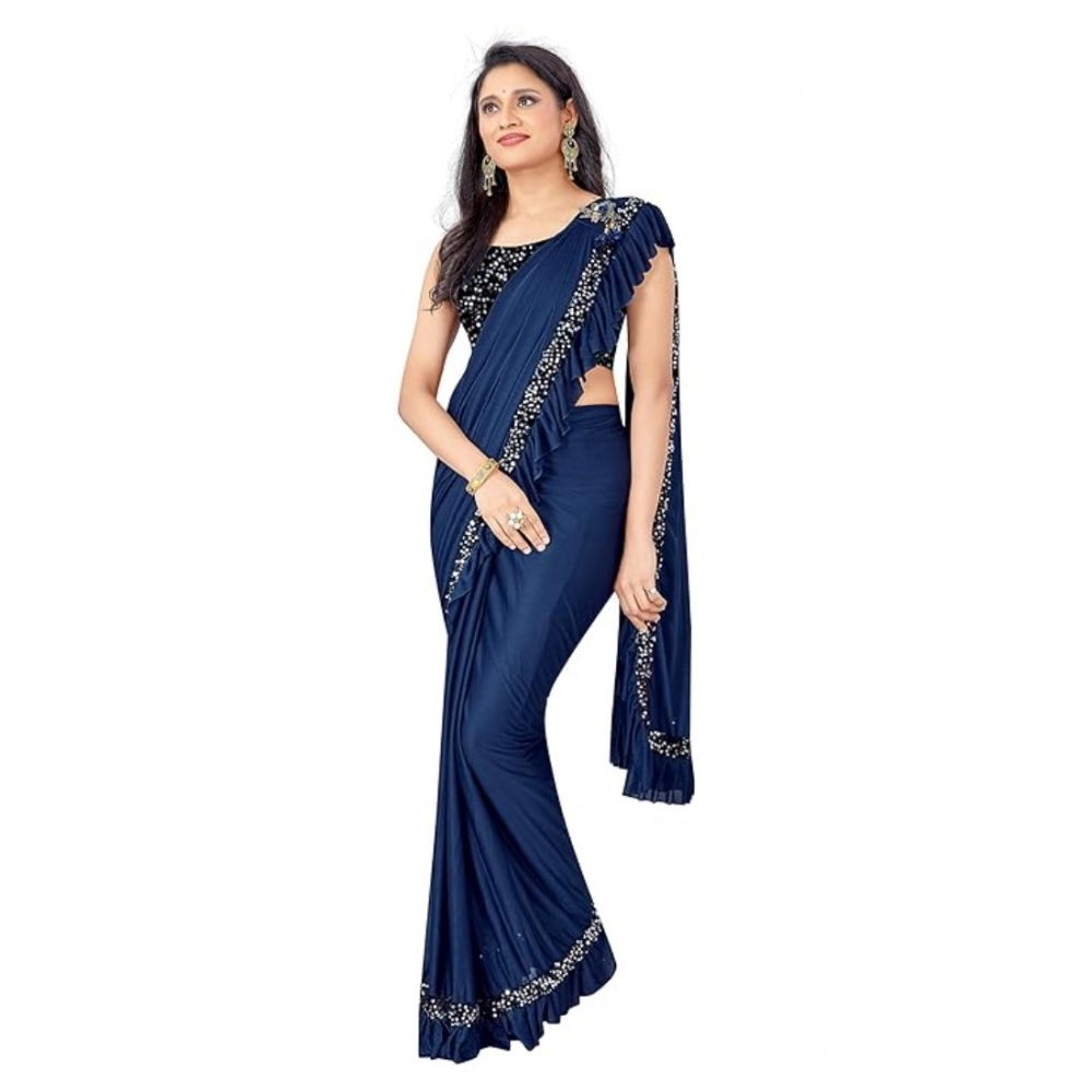 generic women's lycra solid saree with unstitched blouse (nay blue, 5.5 mtr) generic women's lycra solid saree with unstitched blouse (nay blue, 5.5 mtr)