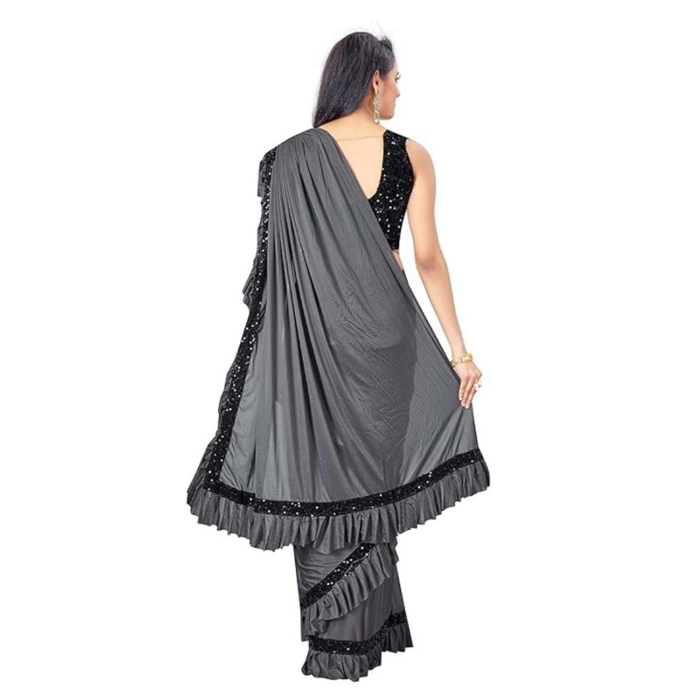 generic women's lycra solid saree with unstitched blouse (grey, 5.5 mtr) generic women's lycra solid saree with unstitched blouse (grey, 5.5 mtr)