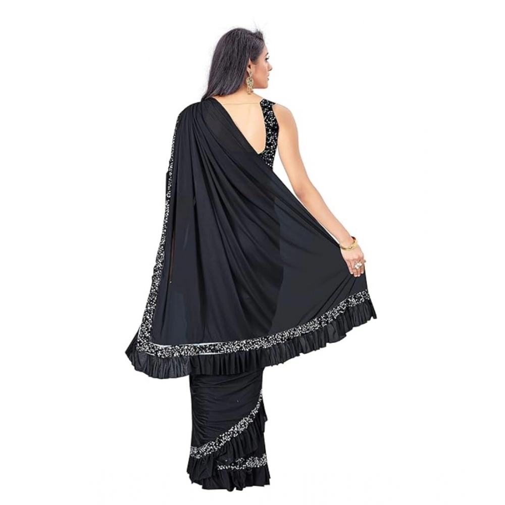 generic women's lycra solid saree with unstitched blouse (black, 5.5 mtr) generic women's lycra solid saree with unstitched blouse (black, 5.5 mtr)