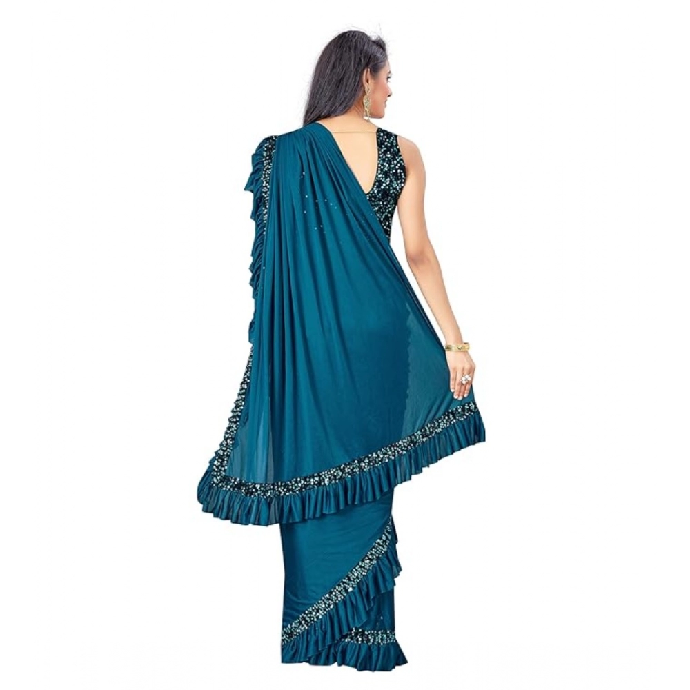 generic women's lycra solid saree with unstitched blouse (rama, 5.5 mtr) generic women's lycra solid saree with unstitched blouse (rama, 5.5 mtr)