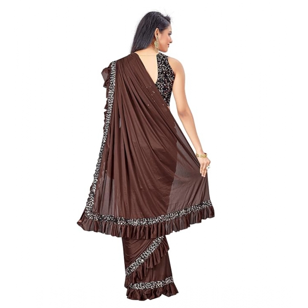 generic women's lycra solid saree with unstitched blouse (brown, 5.5 mtr) generic women's lycra solid saree with unstitched blouse (brown, 5.5 mtr)