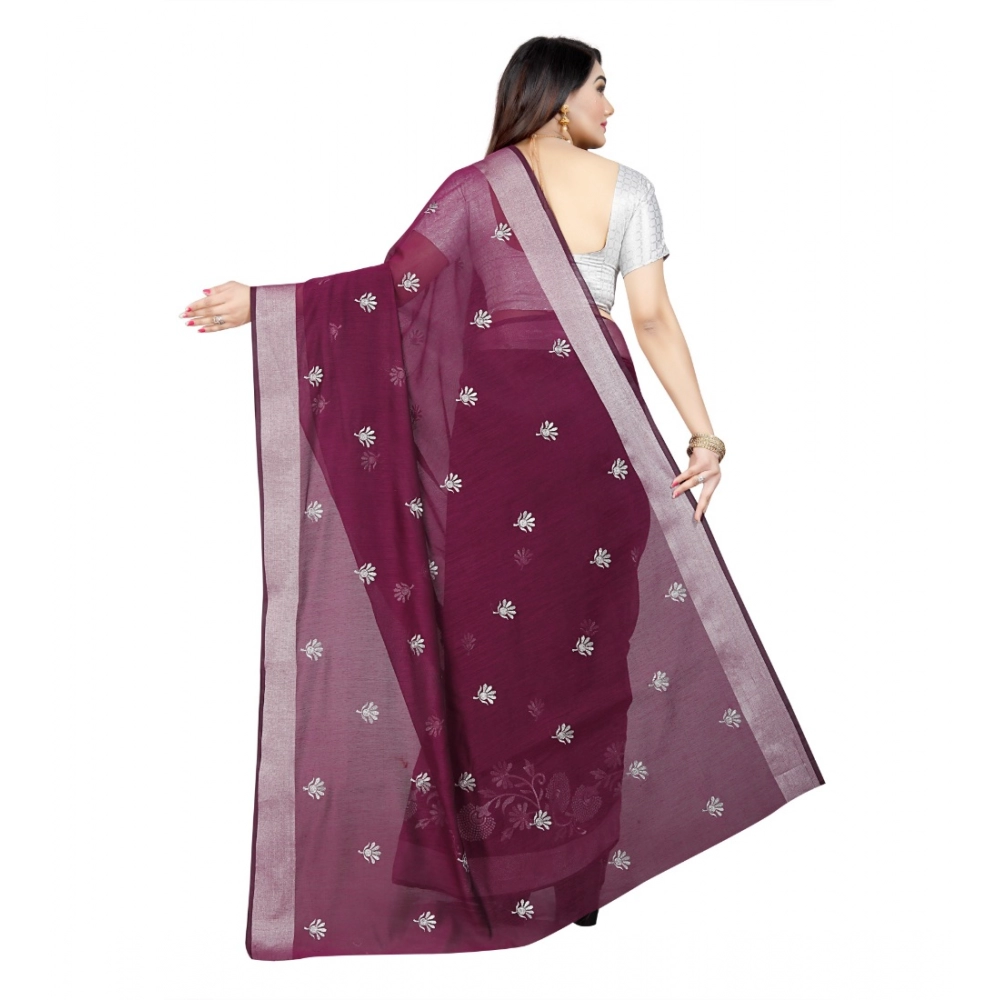 generic women's cotton silk embroidered saree with unstitched blouse 5.5mtr (purple) generic women's cotton silk embroidered saree with unstitched blouse 5.5mtr (purple)
