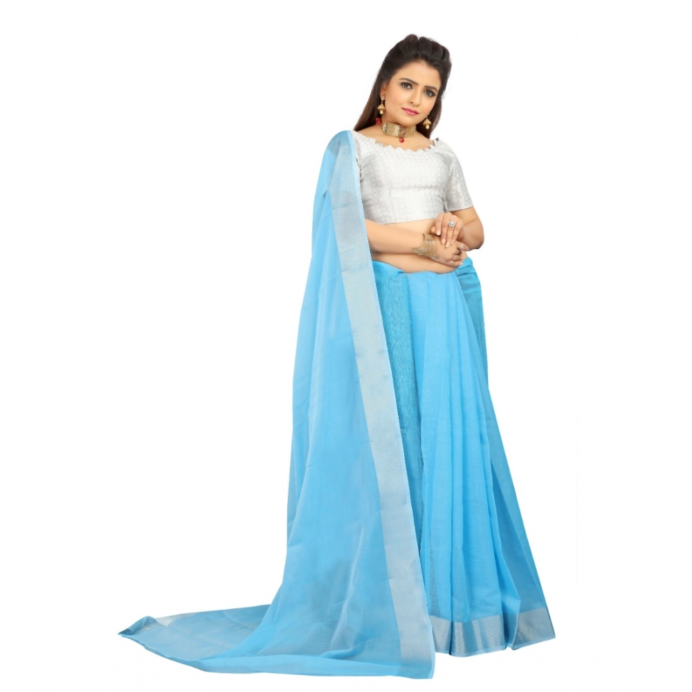 generic women's cotton silk self design saree with unstitched blouse 5.5mtr (light blue) generic women's cotton silk self design saree with unstitched blouse 5.5mtr (light blue)
