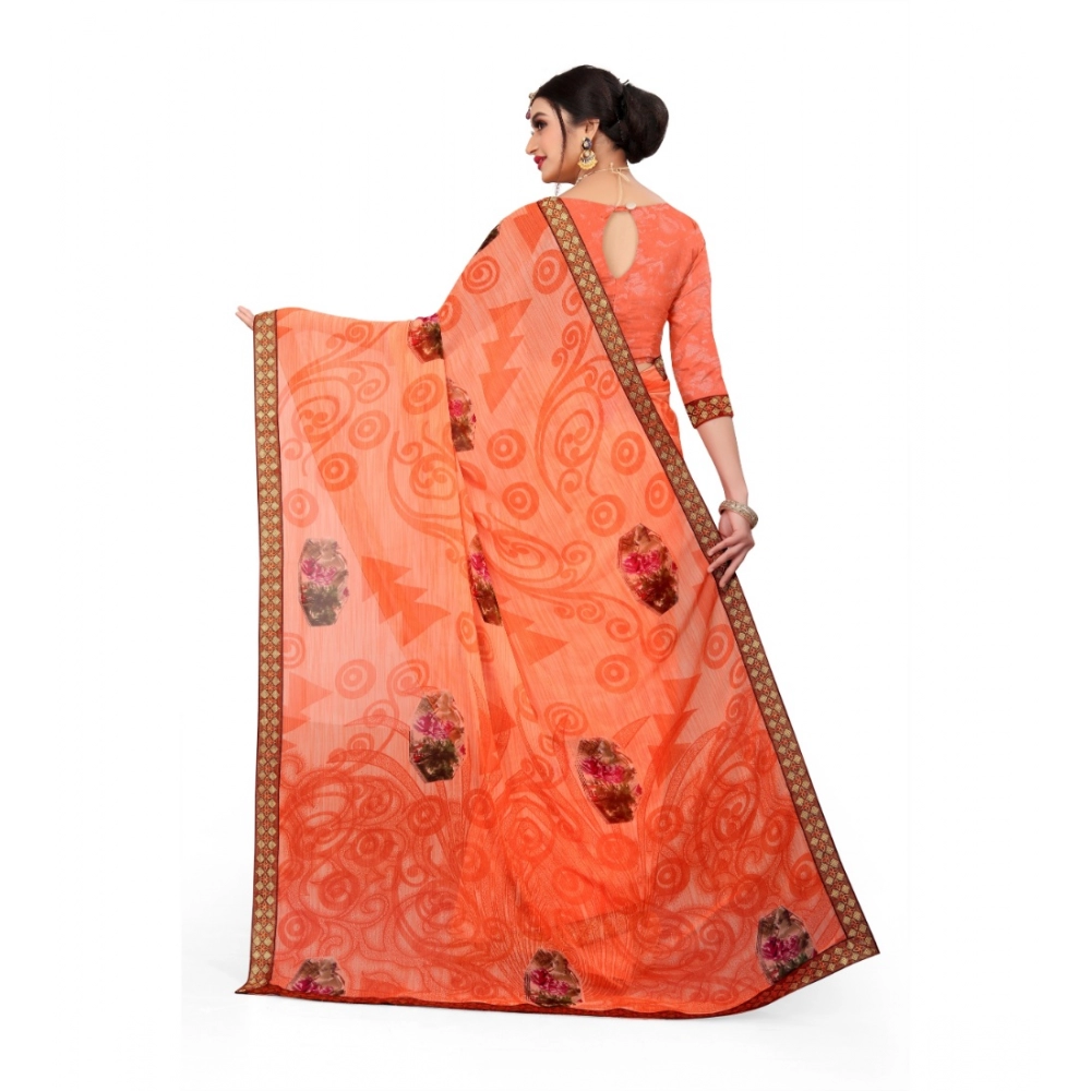 generic women's georgette floral print saree with unstitched blouse 5.5mtr (orange) generic women's georgette floral print saree with unstitched blouse 5.5mtr (orange)