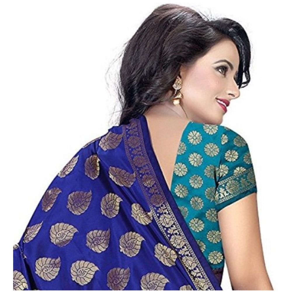 generic women's jacquard woven saree with unstitched blouse 5.5mtr (blue) generic women's jacquard woven saree with unstitched blouse 5.5mtr (blue)