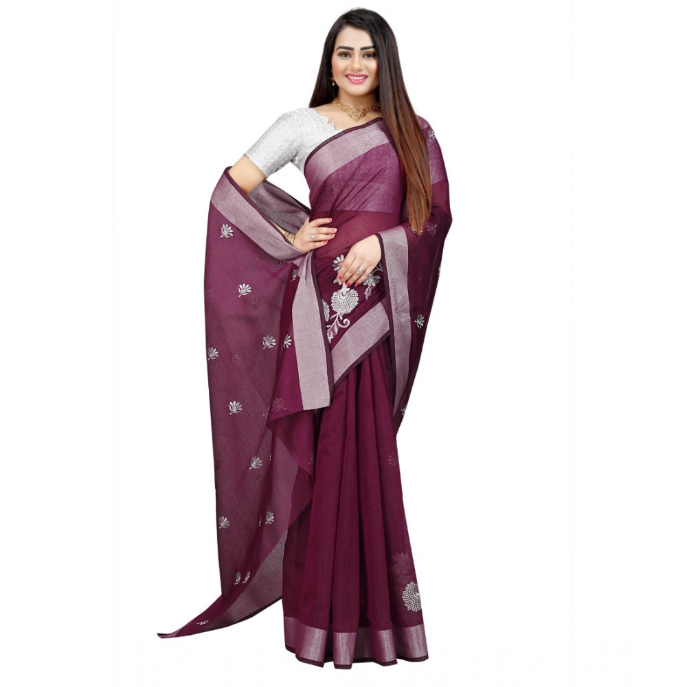 generic women's cotton silk embroidered saree with unstitched blouse 5.5mtr (purple) generic women's cotton silk embroidered saree with unstitched blouse 5.5mtr (purple)