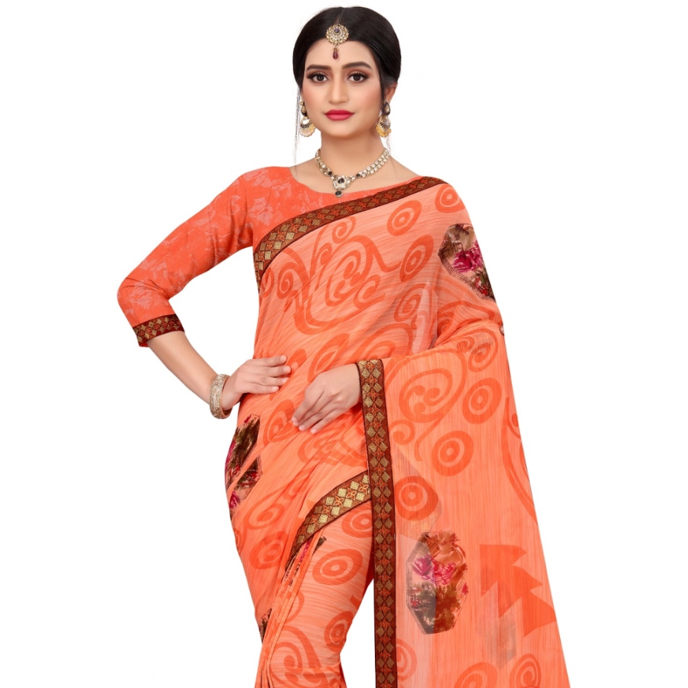generic women's georgette floral print saree with unstitched blouse 5.5mtr (orange) generic women's georgette floral print saree with unstitched blouse 5.5mtr (orange)