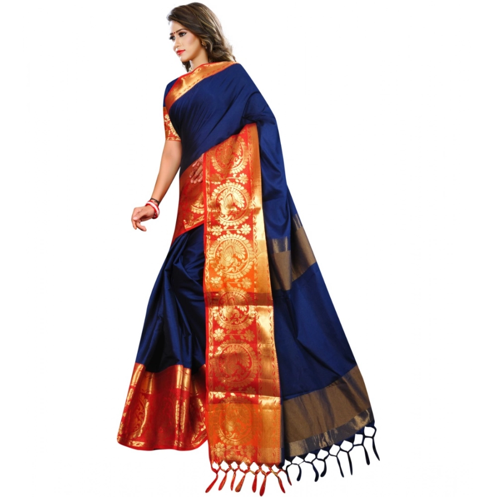 generic women's jacquard woven saree with unstitched blouse 5.5mtr (dark blue) generic women's jacquard woven saree with unstitched blouse 5.5mtr (dark blue)