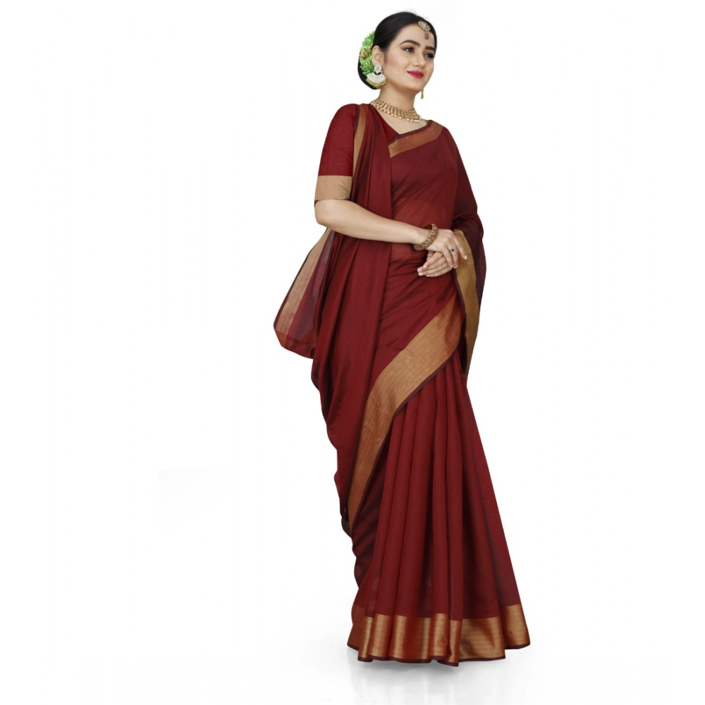 generic women's cotton silk self design saree with unstitched blouse 5.5mtr (maroon) generic women's cotton silk self design saree with unstitched blouse 5.5mtr (maroon)