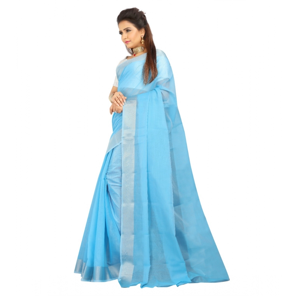 generic women's cotton silk self design saree with unstitched blouse 5.5mtr (light blue) generic women's cotton silk self design saree with unstitched blouse 5.5mtr (light blue)