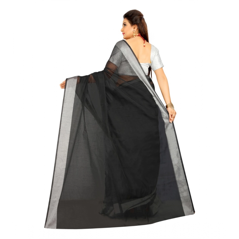 generic women's cotton silk self design saree with unstitched blouse 5.5mtr (black) generic women's cotton silk self design saree with unstitched blouse 5.5mtr (black)