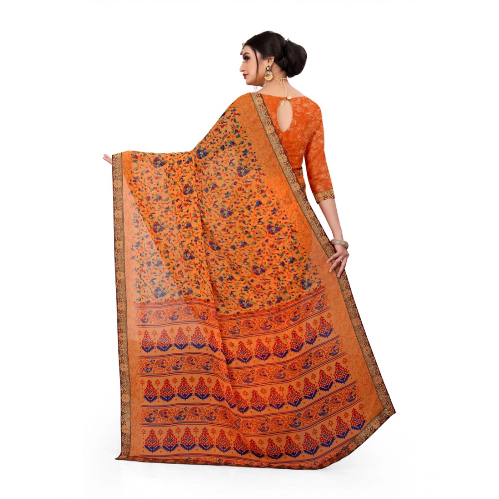generic women's georgette floral print saree with unstitched blouse 5.5mtr (orange) generic women's georgette floral print saree with unstitched blouse 5.5mtr (orange)