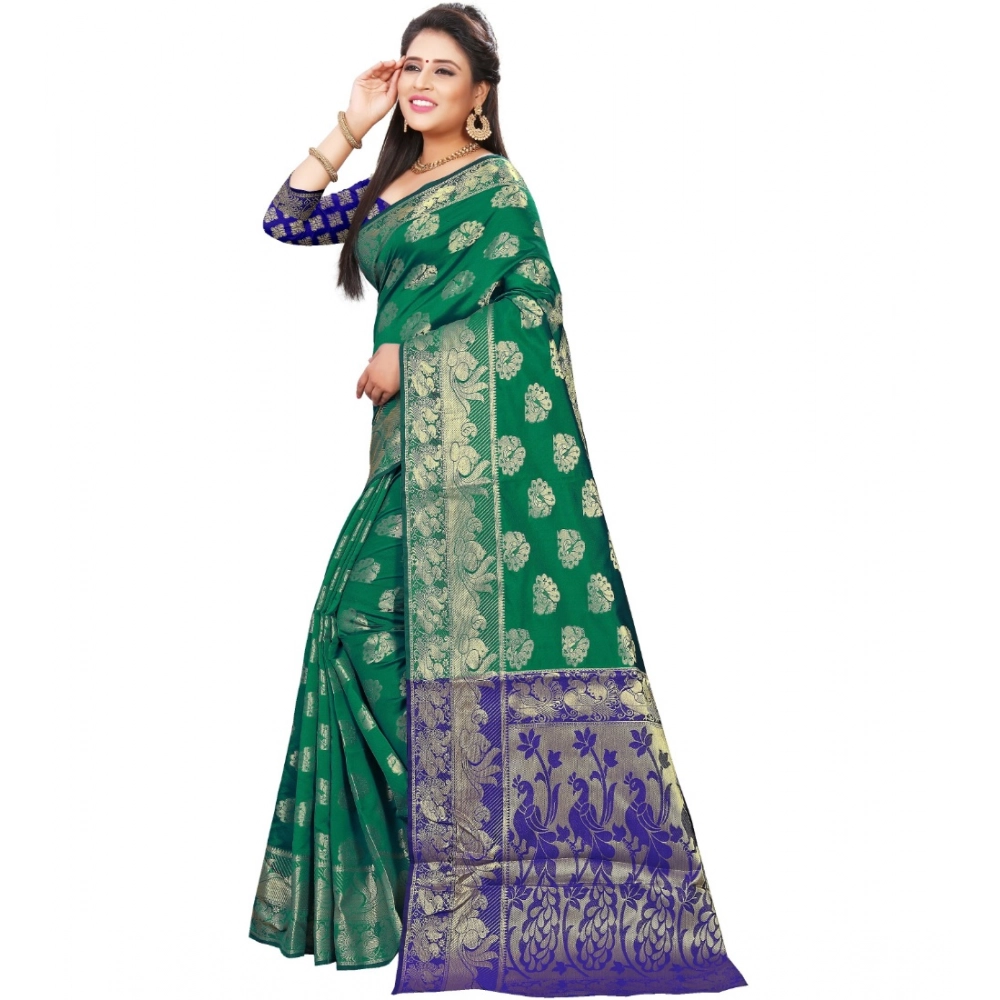 generic women's jacquard woven saree with unstitched blouse 5.5mtr (green) generic women's jacquard woven saree with unstitched blouse 5.5mtr (green)
