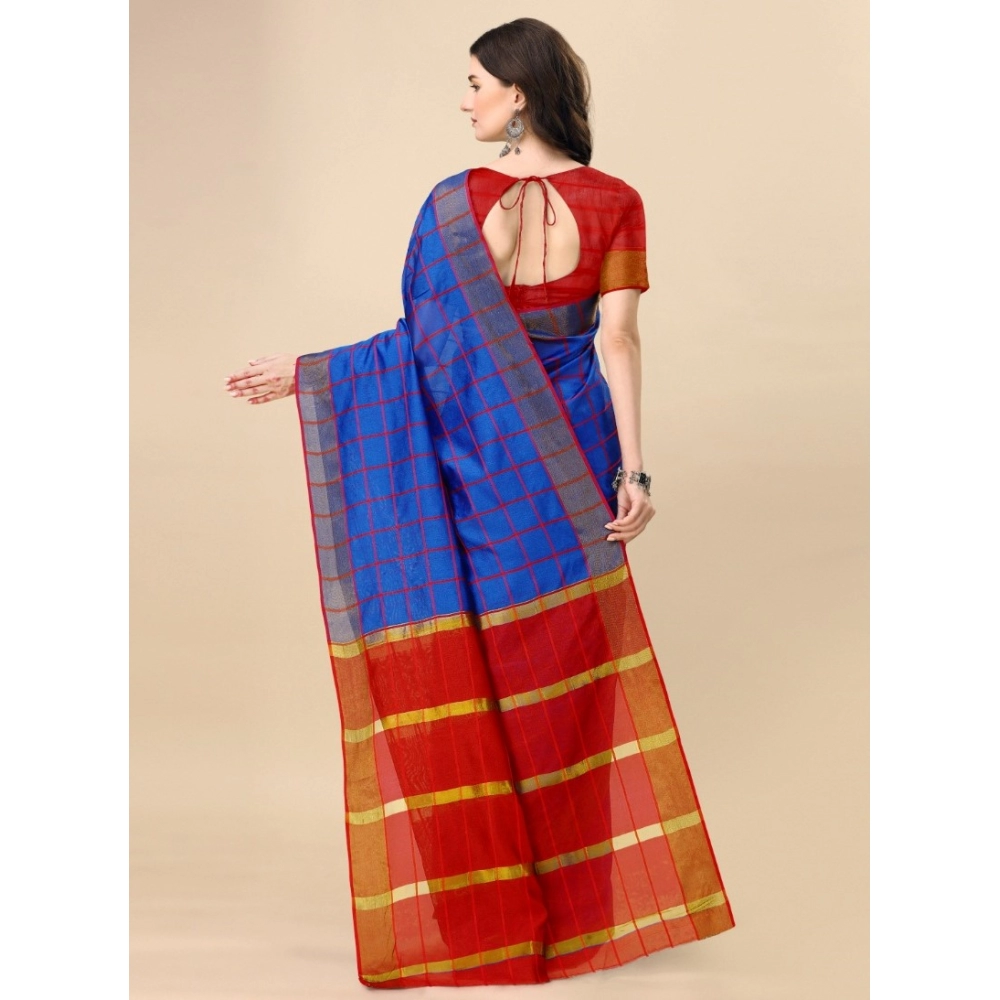 generic women's cotton silk checkered saree with unstitched blouse 5.5mtr (blue) generic women's cotton silk checkered saree with unstitched blouse 5.5mtr (blue)